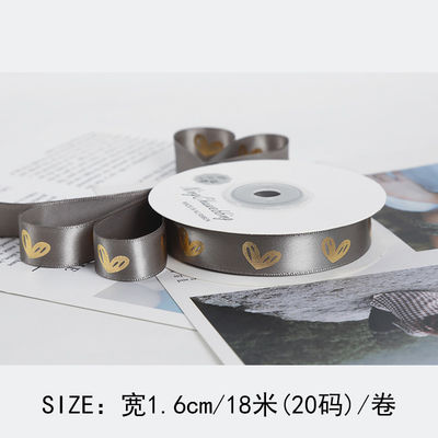 16mm Heart Pattern Gold Foil Printed Ribbon cho gói quà tặng và trang trí