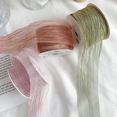 Polyester 38mm Organza Ribbon thân thiện với môi trường Pink nhạt Organza Ribbon