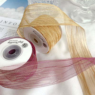 Polyester 38mm Organza Ribbon thân thiện với môi trường Pink nhạt Organza Ribbon
