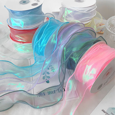 40mm Polyester Organza Ribbon với cạnh satin Đèn organza màu hồng sáng