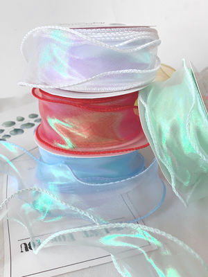 40mm Polyester Organza Ribbon với cạnh satin Đèn organza màu hồng sáng