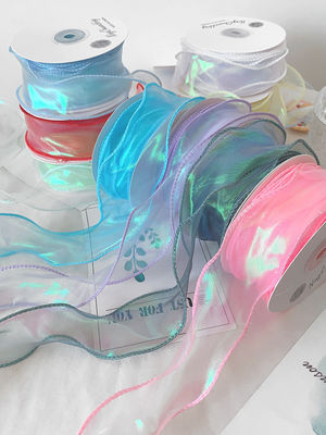 40mm Polyester Organza Ribbon với cạnh satin Đèn organza màu hồng sáng