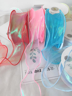 40mm Polyester Organza Ribbon với cạnh satin Đèn organza màu hồng sáng