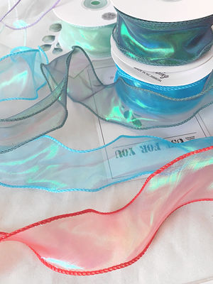 40mm Polyester Organza Ribbon với cạnh satin Đèn organza màu hồng sáng