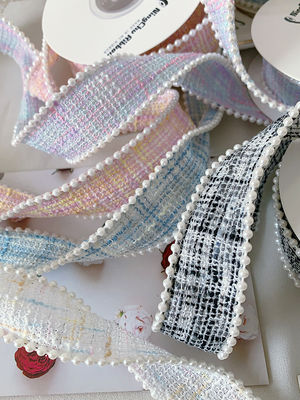 25mm Polyester Ribbon Lattice Plaid Ribbon Pearl Edge OEM ODM