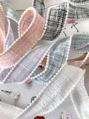 25mm Polyester Ribbon Lattice Plaid Ribbon Pearl Edge OEM ODM