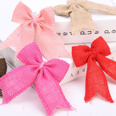 8cm*11cm Jute Ribbon Bow Green Rose trang trí Burlap Ribbon Bow