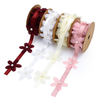 40mm * 2m Polyester Floral Ribbon Trim OEM ODM Flower Lace Ribbon