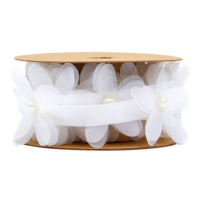 40mm * 2m Polyester Floral Ribbon Trim OEM ODM Flower Lace Ribbon
