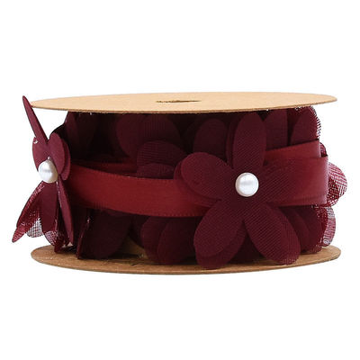 40mm * 2m Polyester Floral Ribbon Trim OEM ODM Flower Lace Ribbon