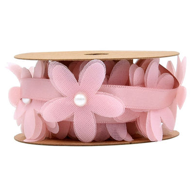 40mm * 2m Polyester Floral Ribbon Trim OEM ODM Flower Lace Ribbon