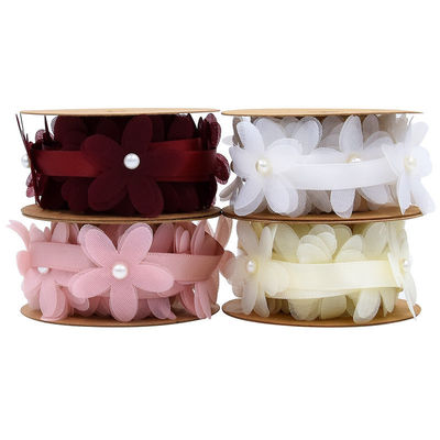 40mm * 2m Polyester Floral Ribbon Trim OEM ODM Flower Lace Ribbon