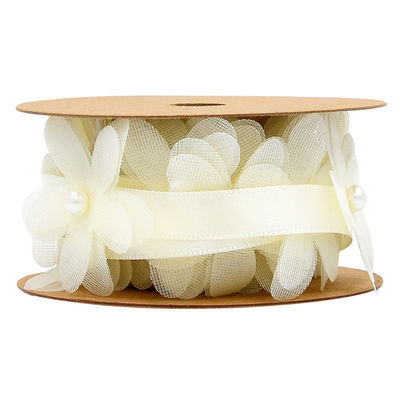 40mm * 2m Polyester Floral Ribbon Trim OEM ODM Flower Lace Ribbon