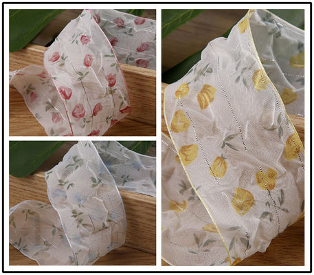 40mm 50mm Organza Ribbon with Floral Printed Polyester Ribbon OEM Tương thích với môi trường