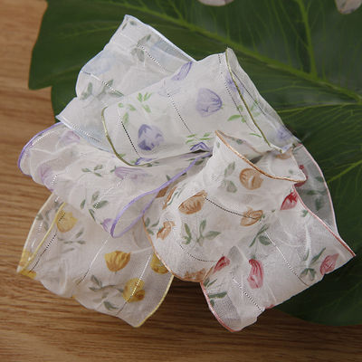 40mm 50mm Organza Ribbon with Floral Printed Polyester Ribbon OEM Tương thích với môi trường