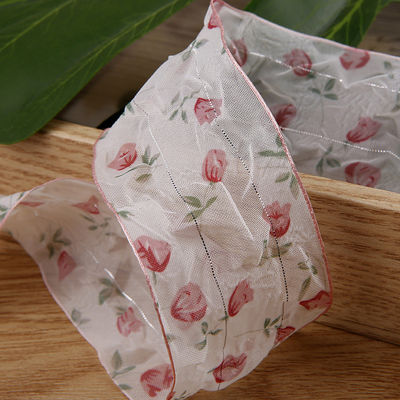 40mm 50mm Organza Ribbon with Floral Printed Polyester Ribbon OEM Tương thích với môi trường