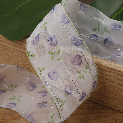 40mm 50mm Organza Ribbon with Floral Printed Polyester Ribbon OEM Tương thích với môi trường