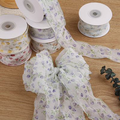 40mm 50mm Organza Ribbon with Floral Printed Polyester Ribbon OEM Tương thích với môi trường