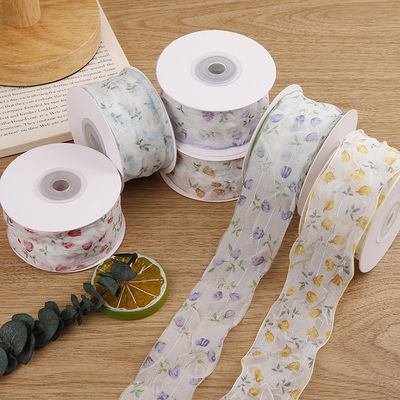 40mm 50mm Organza Ribbon with Floral Printed Polyester Ribbon OEM Tương thích với môi trường