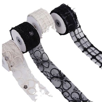 50mm Shinny Polyester Mesh Ribbon với Floral Jacquard Ribbon