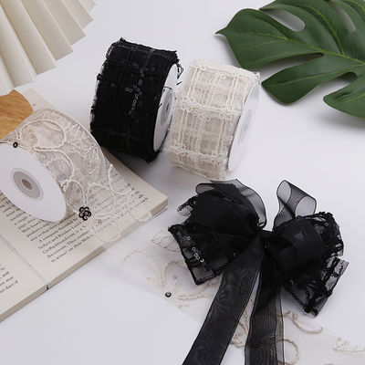 50mm Shinny Polyester Mesh Ribbon với Floral Jacquard Ribbon