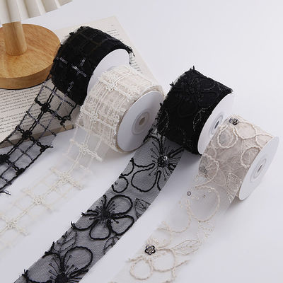 50mm Shinny Polyester Mesh Ribbon với Floral Jacquard Ribbon