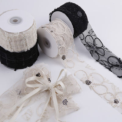 50mm Shinny Polyester Mesh Ribbon với Floral Jacquard Ribbon