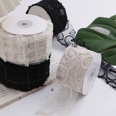50mm Shinny Polyester Mesh Ribbon với Floral Jacquard Ribbon