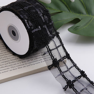 50mm Shinny Polyester Mesh Ribbon với Floral Jacquard Ribbon