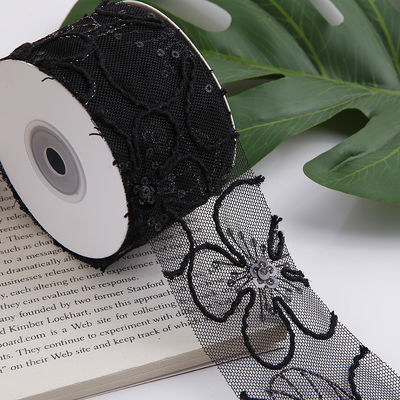 50mm Shinny Polyester Mesh Ribbon với Floral Jacquard Ribbon