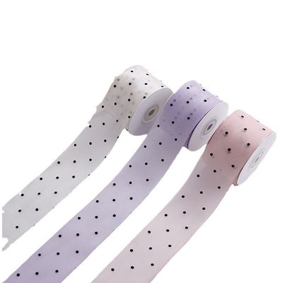 Ruy băng Organza 25 mm-50mm có hoa văn chấm in Ruy băng Organza Polyester OEM Thân thiện với môi trường