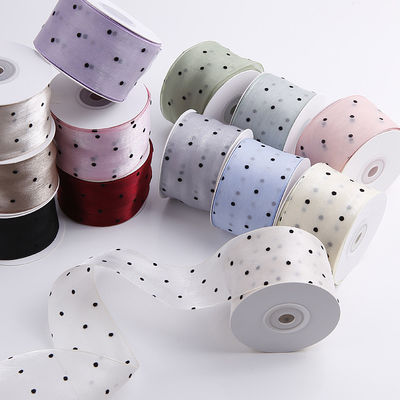 Ruy băng Organza 25 mm-50mm có hoa văn chấm in Ruy băng Organza Polyester OEM Thân thiện với môi trường