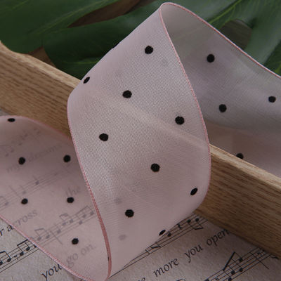 Ruy băng Organza 25 mm-50mm có hoa văn chấm in Ruy băng Organza Polyester OEM Thân thiện với môi trường