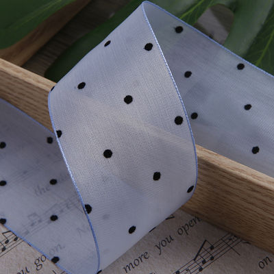 Ruy băng Organza 25 mm-50mm có hoa văn chấm in Ruy băng Organza Polyester OEM Thân thiện với môi trường